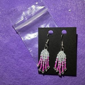 Small Pink, Silver, and Pearl Beaded Earrings New